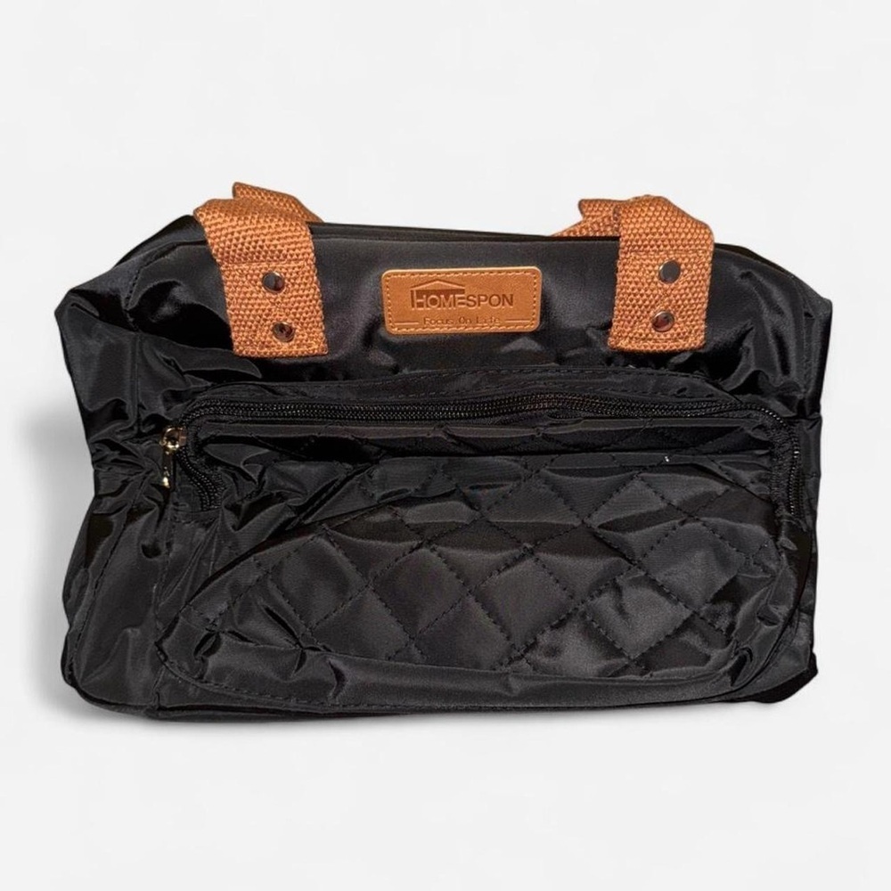 HOMESPON Insulated Lunch Bag Black Quilted Zip Tote